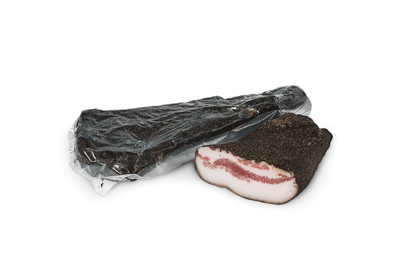 GUANCIALE BACON WITH PEPPER VACUUM-PACKED
